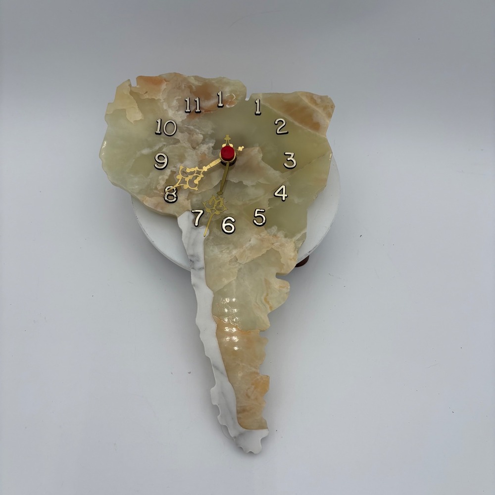 Natural Onyx Stone South America Wall Clock Gold‎ Hands Red Accents